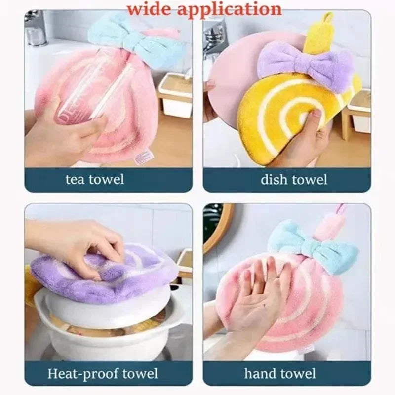 Lollipop Hand Towels Kitchen Washcloths Kids Washcloths Kitchen Dish Cloths Hanging Hand Towels Towel for Kids with Hanging Ring