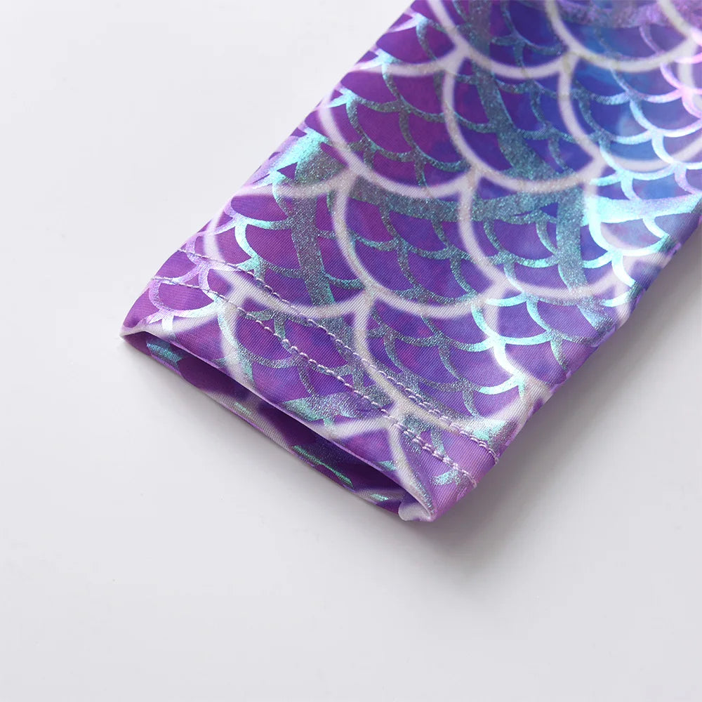 VIKITA Girls Mermaid Print Princess Dress Girl Cake Layered Performance Tutu Dresses Kids Long Sleeve Autumn Winter Party Dress