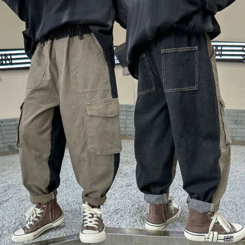 Boys' Cargo Pants 2025 Spring Autumn K-Fashion Loose Fit Tween Boys Stylish Casual Long Jeans Pants
