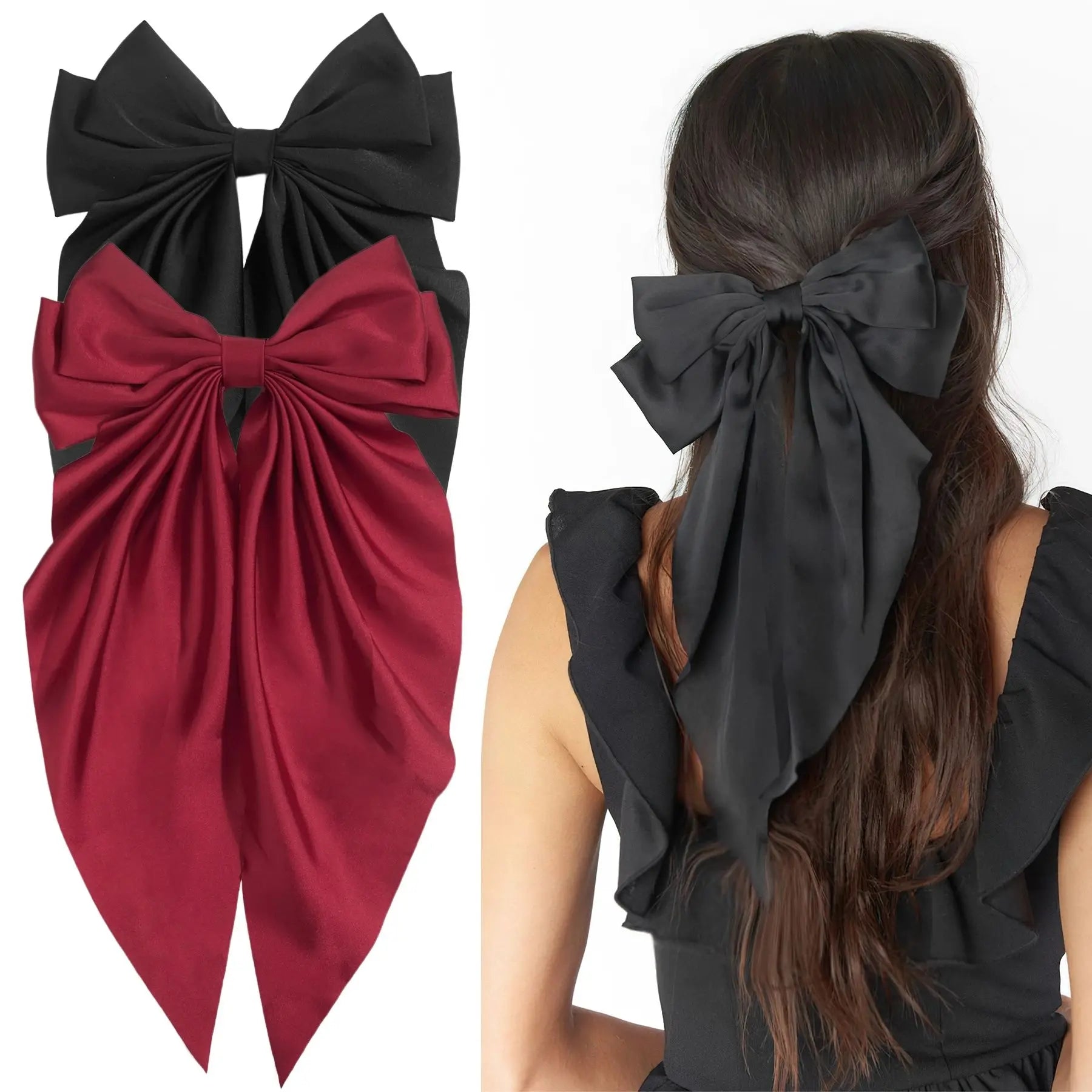 Multiple Elegant Large Bow Ribbon Clip for Women Fashion Simple Solid Satin Clip Ponytail Bow Hairpin Girls Hair Accessories