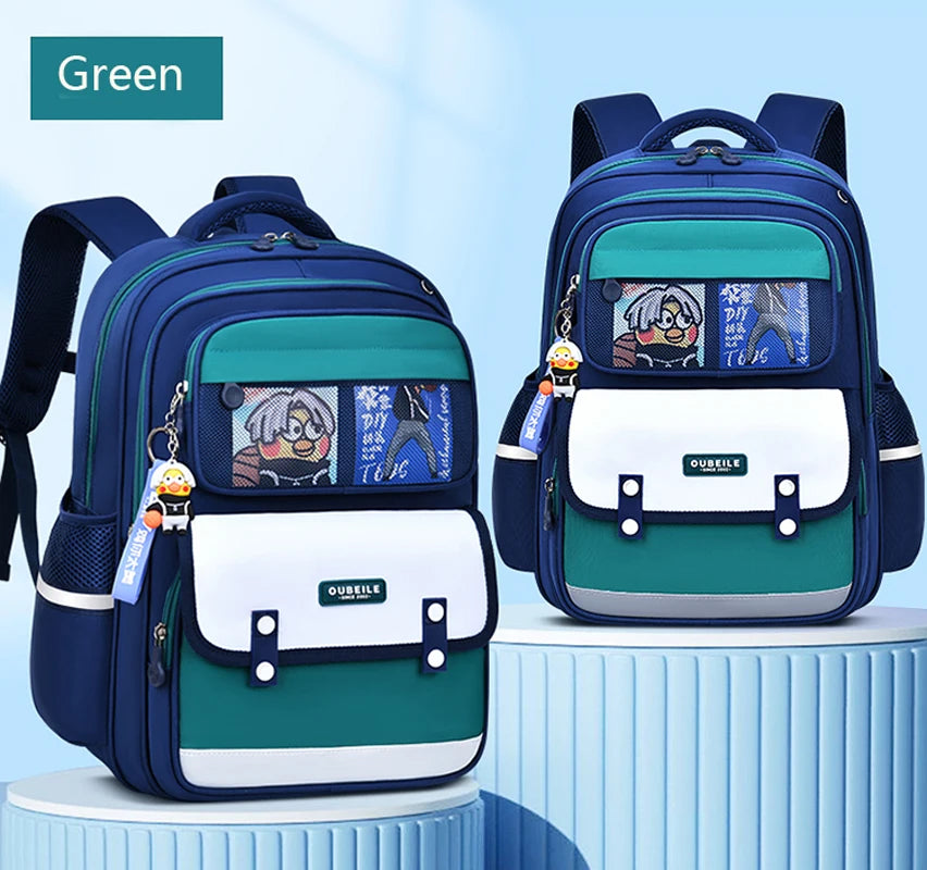 Neuer Kinderrucksack, modisches Design, farblich abgesetzt, leicht, hochwertig, Schulrucksack für Jungen und Mädchen, grün