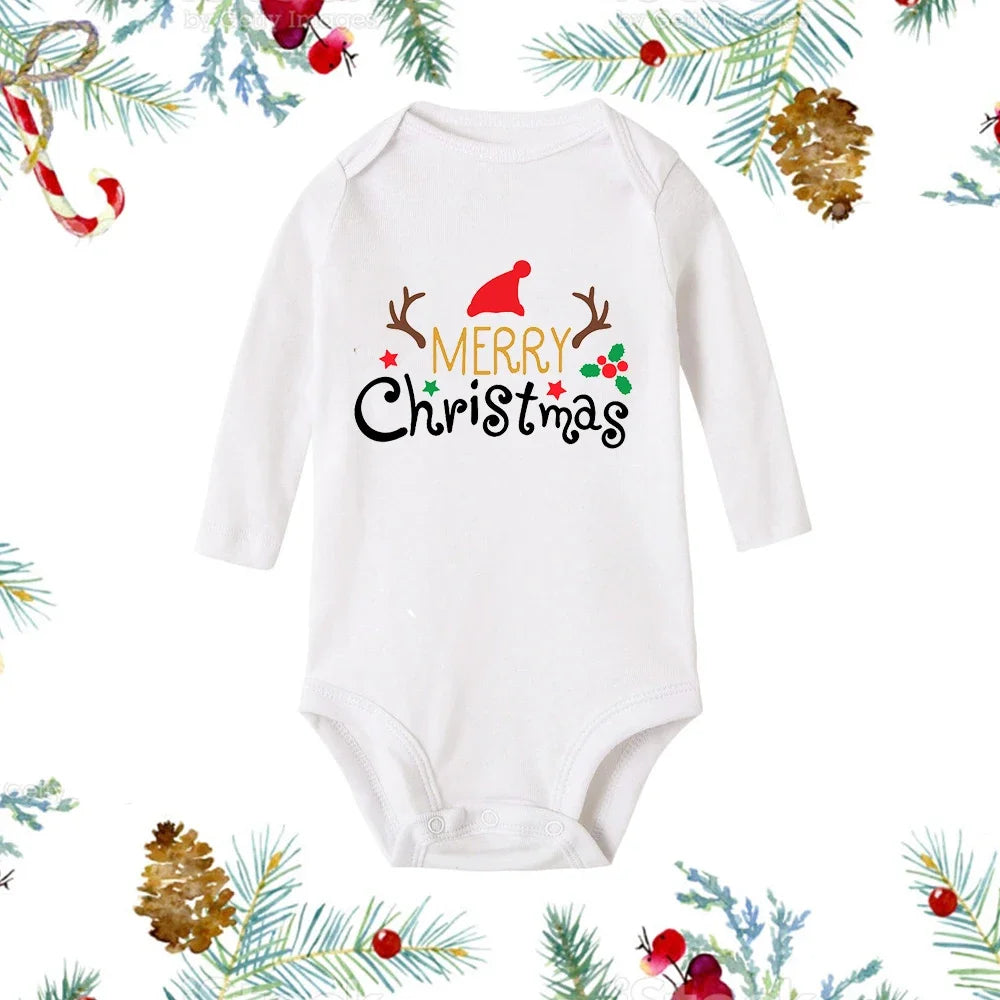 My First Christmas Newborn Baby White Long Sleeve Romper Cartoon Snowman Print Outfit Infant Baptism Bodysuit Clothes Xmas Gift