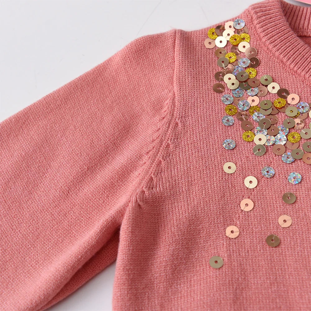 VIKITA Toddlers Sequined Appliqued Autumn Spring Cardigans Kids Button Outfits Girls Casual School Daily Street Fashion Sweaters