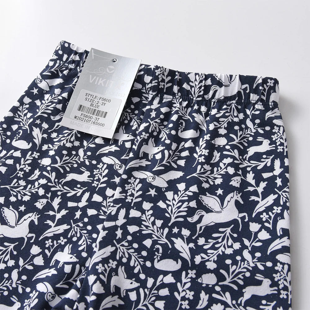 VIKITA Girls Leggings for Kids Unicorn Cartoon Print Cotton Casual Floral Pencil Pants Toddlers Teenage Skinny Cute Trousers