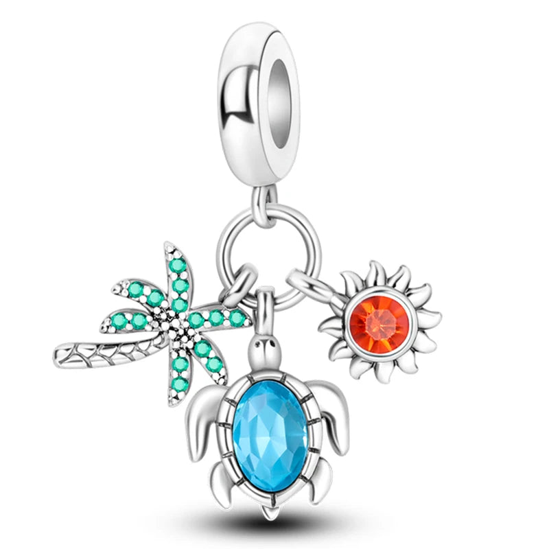 Hot Sale 925 Sterling Silver Ocean World Series Sea Turtle Starfish Little Crab Octopus Charms Bead Fit 925 Bracelet DIY Jewelry