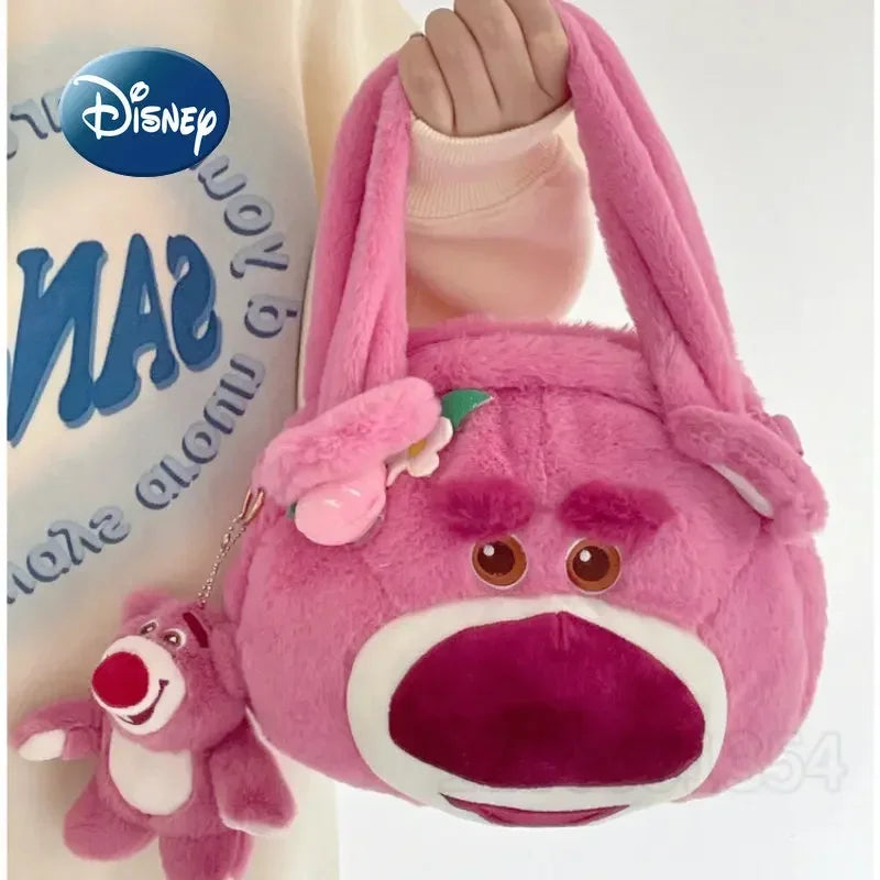 Disney Strawberry Bear New Girl Plush Shoulder Messenger Bag Cartoon Cute Girl Handbag Fashion Trend Plush Girl Bag High Quality