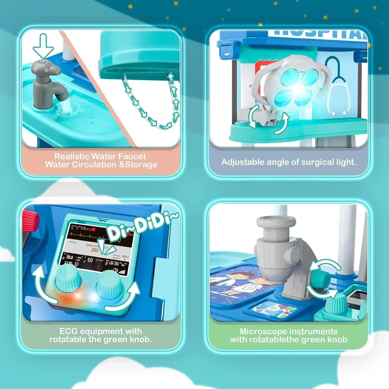 2 in 1 Doctor Kit for Kids Pretend Play Medical Station with Stethoscope Thermometer Sounds & Lights Doctor Toys for Boys Girls