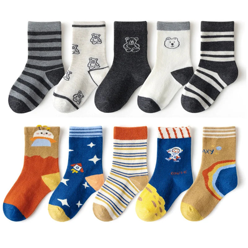 5/10 pairs/lot Kids Casual Socks for Boys 2025 New Cartoon Dinosaur Print Children Ankle Short Breathable Cotton Toddler Sock