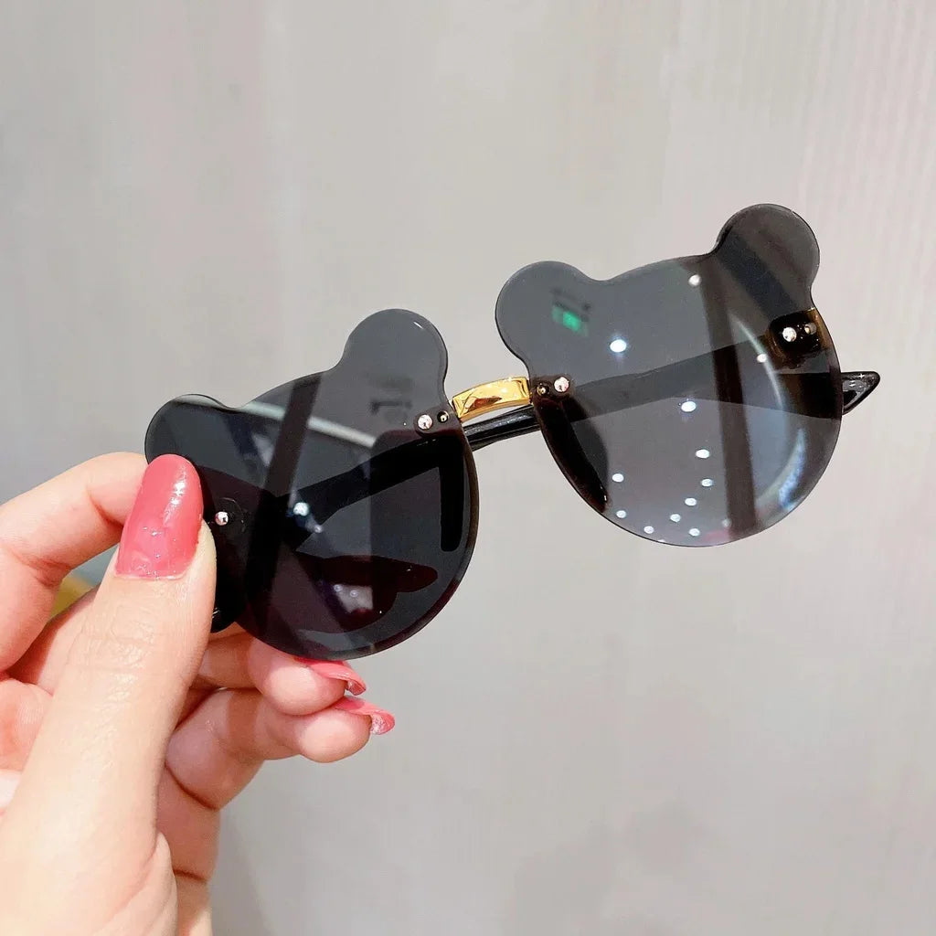 Boys and girls fashion glasses Children's sunglasses Cute baby anti-ultraviolet bear ears cartoon shape rimless frame glasses