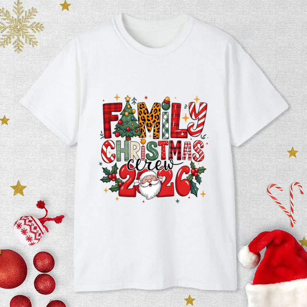 Family Christmas Crew 2025 Print Matching Outfits Christmas Day Short Sleeve Family Tees Shirt Outfit Holiday Casual Clothing