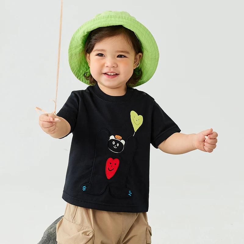 Mini Bala Boys And Girls Kids Short Sleeve T-Shirt 2025 New Spring White Black Baby Pure Cotton Top for Daily Life Casual