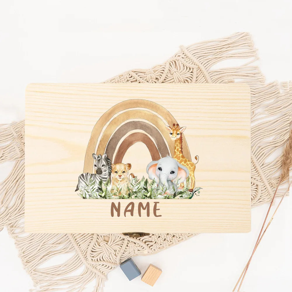 Personalised Forest Animal Rainbow Baby Memory Box Custom Wooden Box Newborn Shower Gift Baby Keepsake Box Umbilical Cord Box