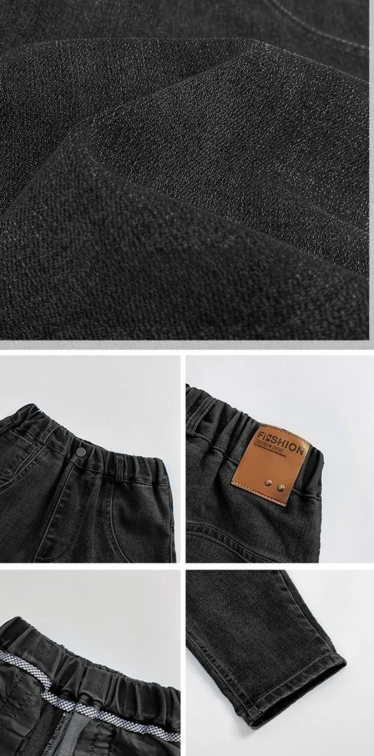 2025 New Boys' Fleece-Lined Jeans for Big Kids - Spring Autumn Autumn Long Pants Kids' Clothing