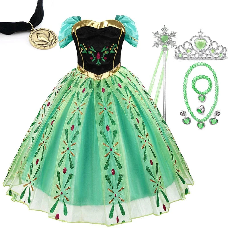 Disney Kids Girls Cosplay Frozen Elsa Anna Princess Dress Girl Mesh Ball Gown Carnival Birthday Clothes Snow Queen Elsa Costume