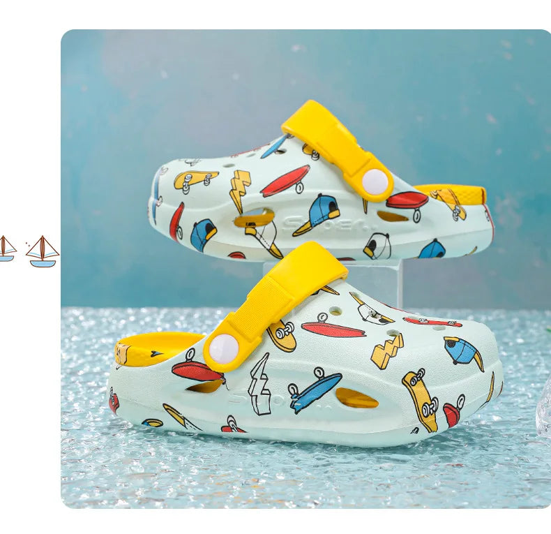 Kids'Sandals PU Leather Summer Beach Shoes Printing For Children Breathable Soft Thick Bottom Khaki Yellow Shoes Size 26-38