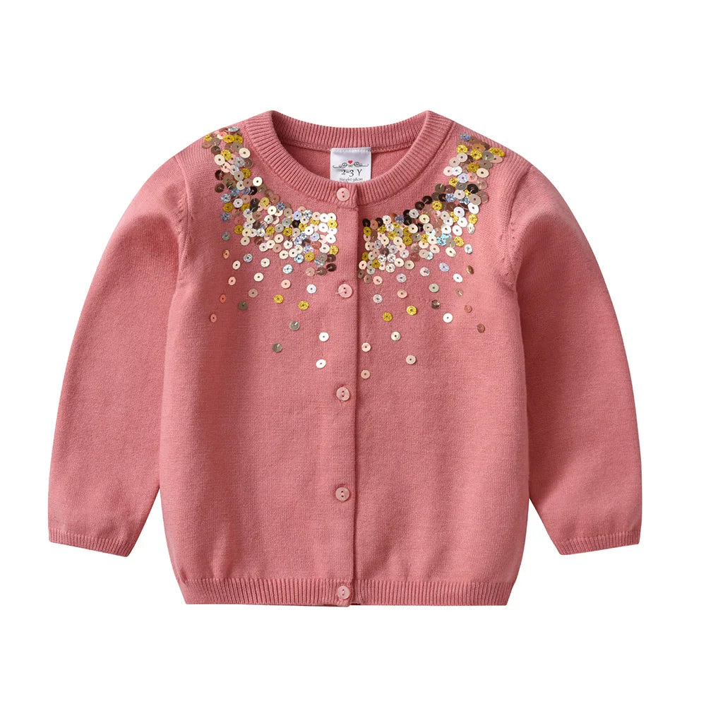 VIKITA Toddlers Sequined Appliqued Autumn Spring Cardigans Kids Button Outfits Girls Casual School Daily Street Fashion Sweaters