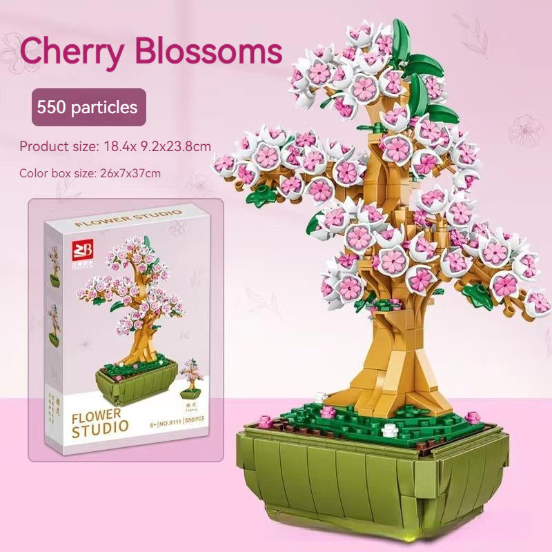 Bonsai Tree Building Blocks Set - Featuring Cherry Blossom Flowers, DIY Plant Model Toy Creative Gift for Home Décor