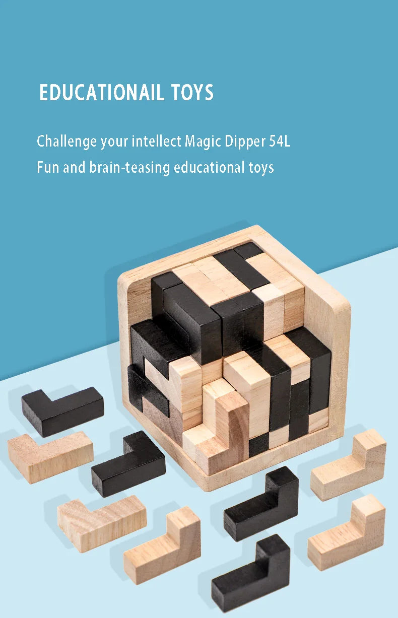 3D Cube Puzzle Luban Interlocking Creative Educational Wooden Toy Brain Mind Early Learning Game Gift For Children Letter