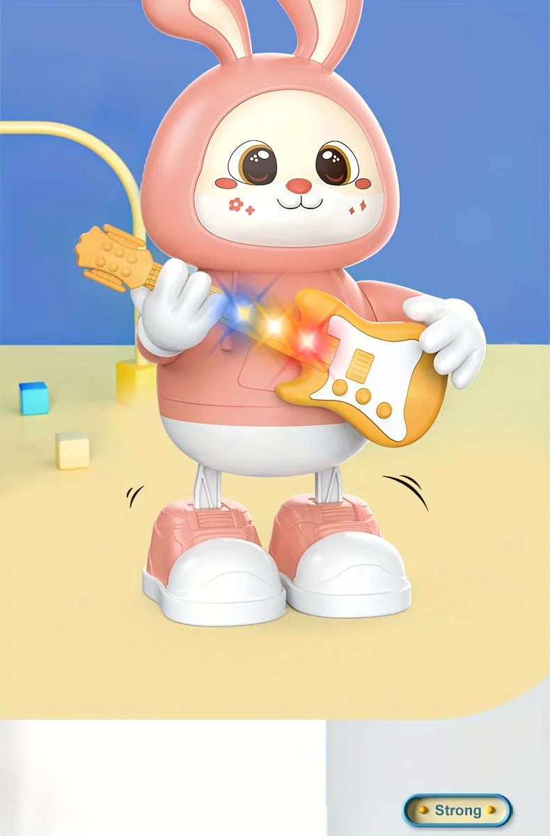Musical Dancing Rabbit Toy with Guitar Walking Singing Bunny Moving Toys for Baby with Music & Lights for Toddlers Easter Gift