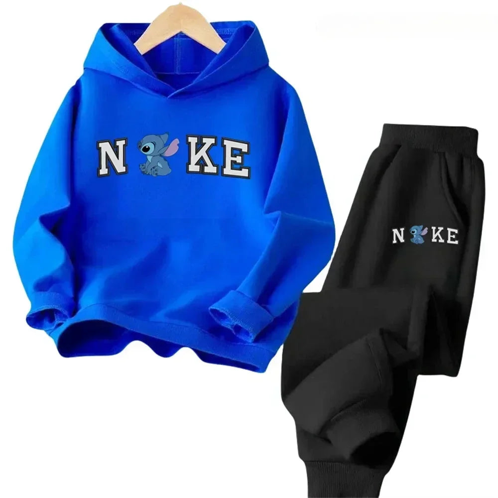 Kawaii Cartoon Disney Lilo Stitch Printed Children Hoodie + Pant 2pcs Set Kids Boy Girl Clothing Spring Fall Fashion Trucksuit