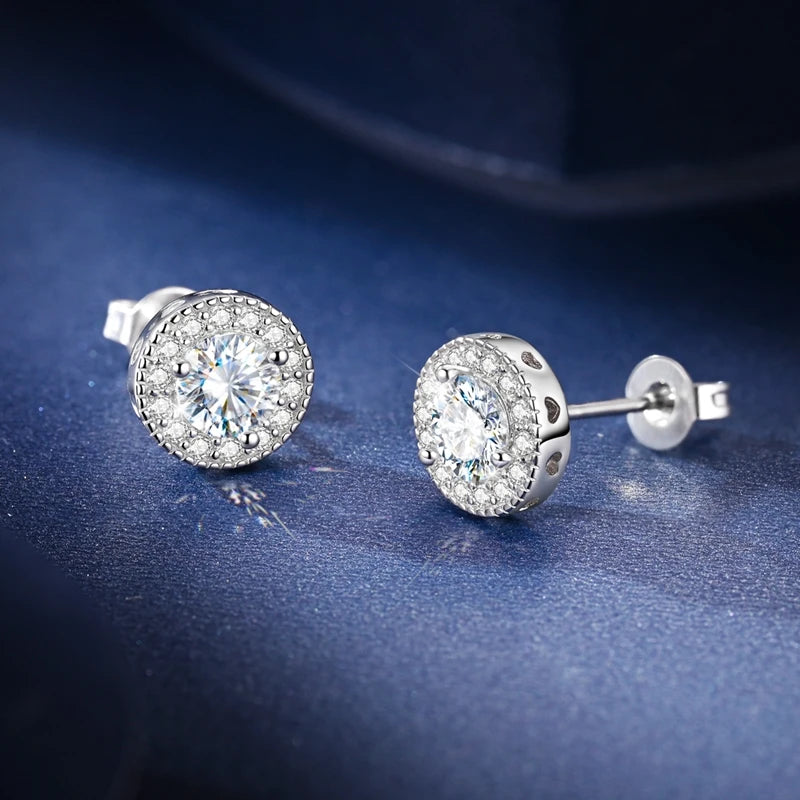 100% 925 Sterling Silver Classic Round Cut Moissanite Stud Earrings Ring Set Platinum Lab Diamond For Women Wedding Jewelry Gift