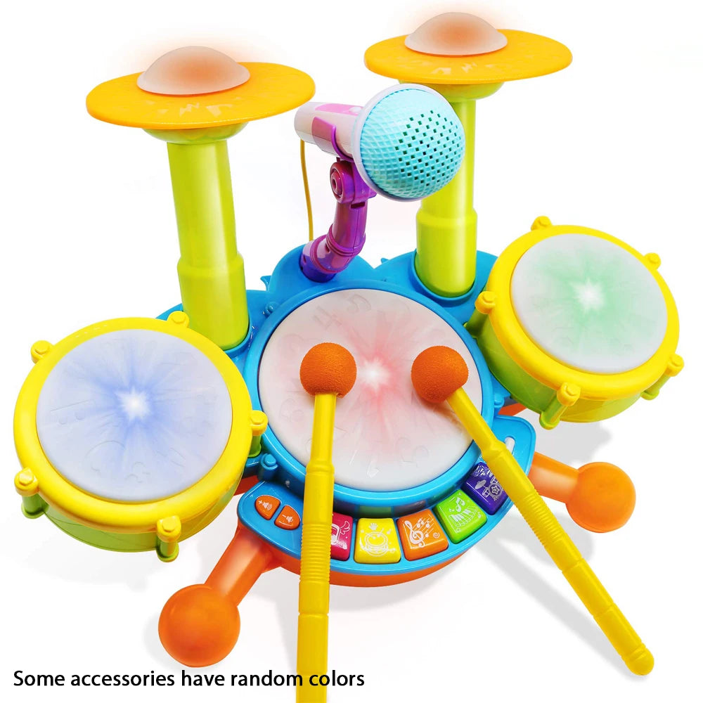 Kids Boy Girl Electric Drum Kit,Musical Instruments Learning Toys with 2 Drum Sticks Adjustable Microphone Birthday for Boys&Gir