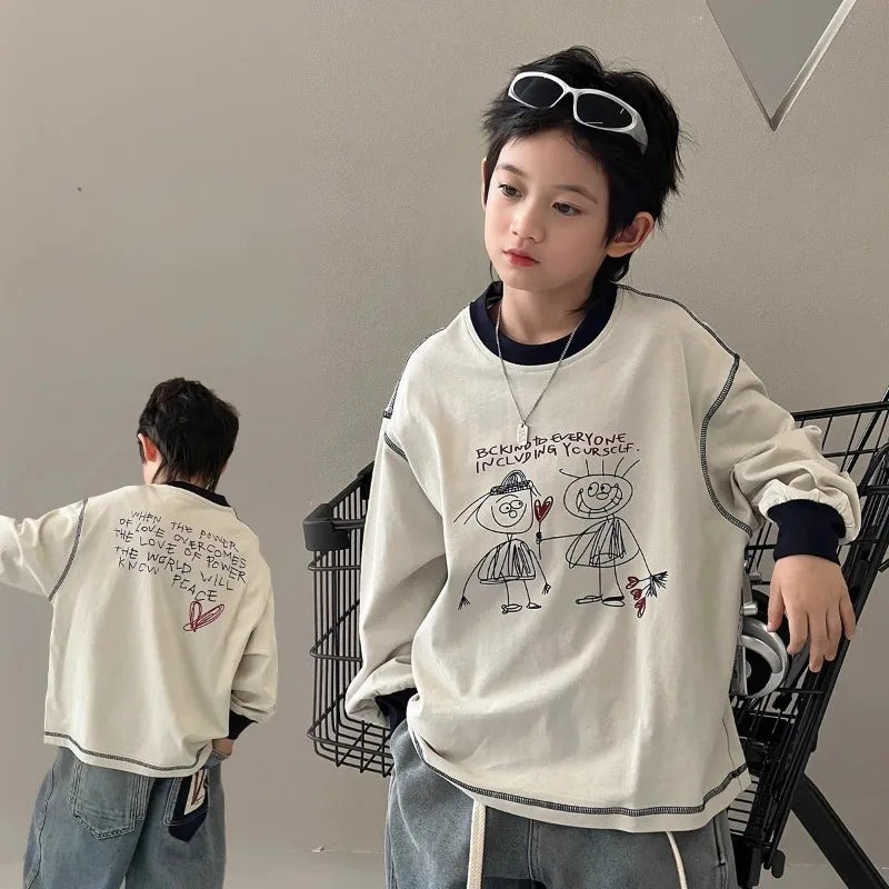 Loose Letters T-shirt for Kids Boy Children's Clothes Boys' Outdoor Child Years Clothing Boys' 7 14 Korean 2025 Tshirt Top 12 8