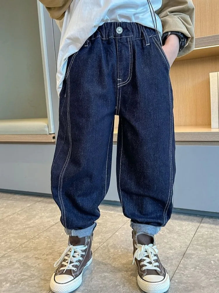 Designer Boys Autumn Winter 2025 New Casual Stretchable Denim Jeans Long Pants Boys' Fashionable Trousers