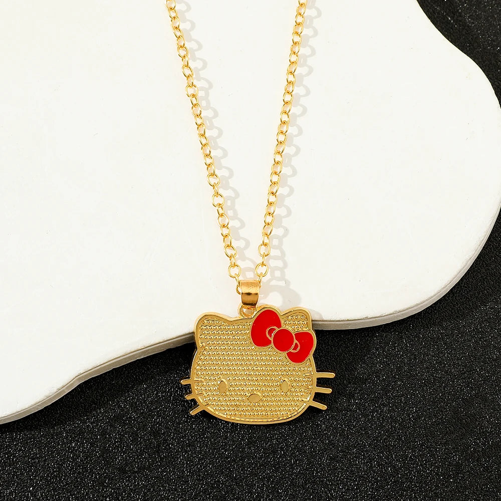 Sanrio Animation Peripherals Characters Hello Kitty Peripheral Golden Pendant Necklace Kawaii Jewelry Accessories Birthday Gift