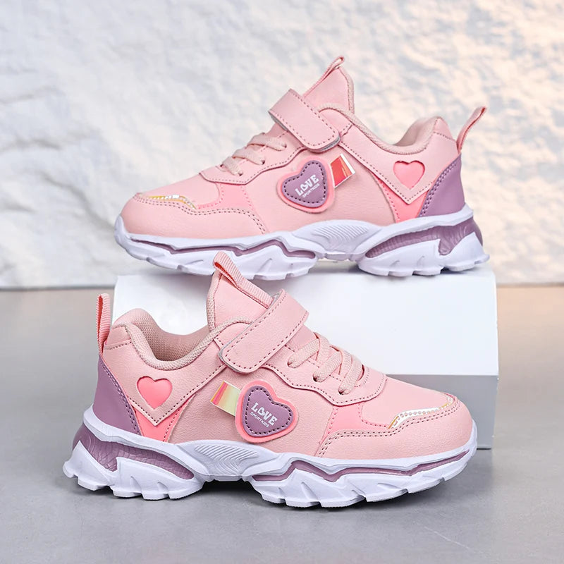 Girls' autumn and winter sports shoes, anti slip leather surface, elementary school students' spring outdoor shoes, middle-aged