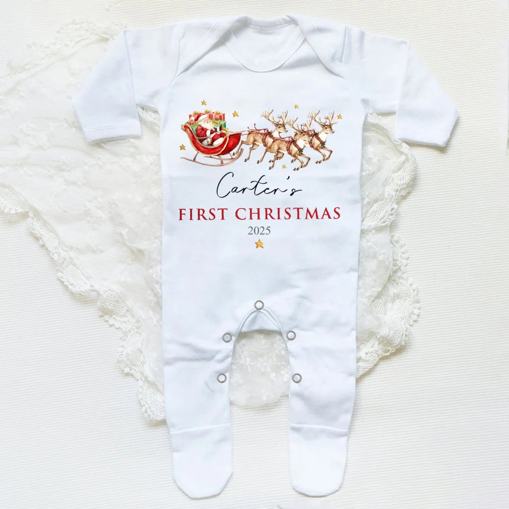 Personalised Baby's First Christmas Sleepsuit My 1st Christmas Pjs Baby Xmas Outfit New Year Holiday Baby Grow