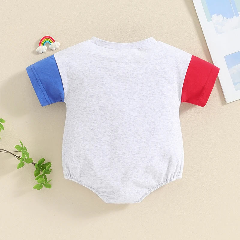 Infant Patriotic Romper American Flag Print Short Sleeve Jumpsuit for Baby Summer Outfit 4th of July Toddler Clothes Cute