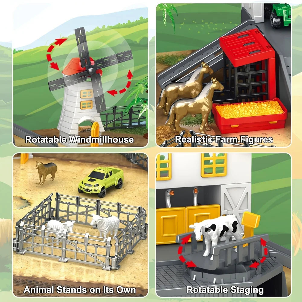 Farm Animals Toys for Toddlers Barn Farm Playset with Animals Figures Tractor for Kids Educational Learning Toys Christmas Gifts