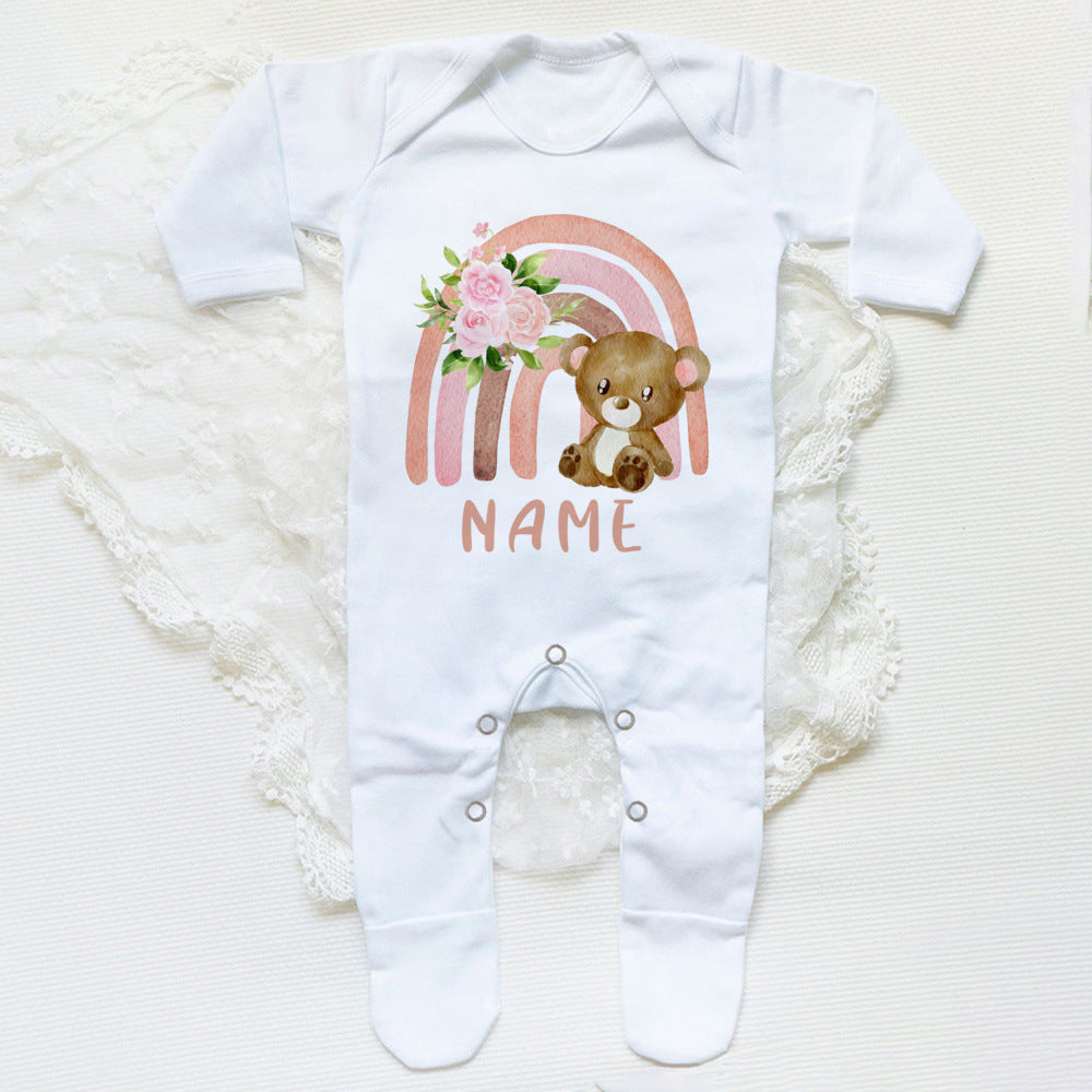 Personalised Forest Animal Rainbow Babygrow Sleepsuit Custom Name Infant Sleepsuit Baby Coming Home Outfit Newbron Shower Gift