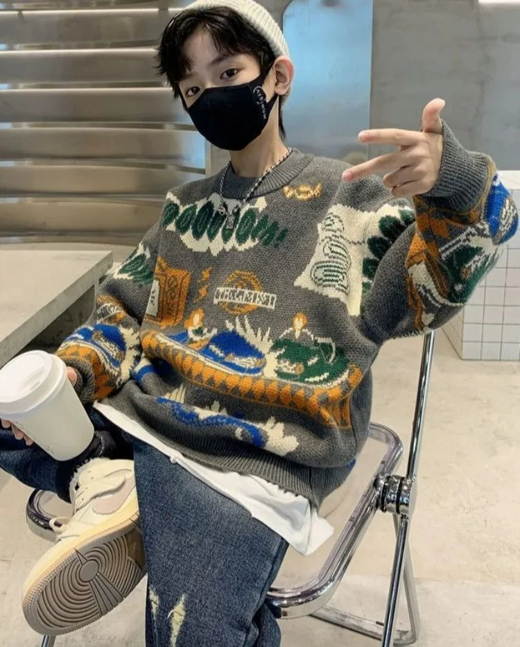 2025 New Boys' Autumn/Winter Fleece-Lined Thickened Pullover Knit Sweater - Warm Base Layer for Kids, Trendy & Cozy Design