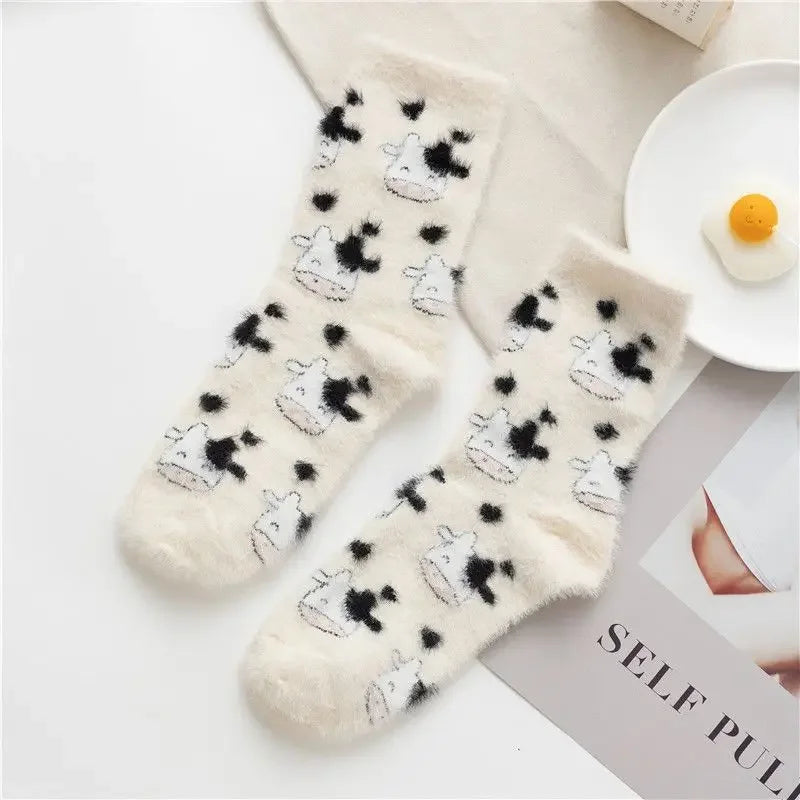 Winter Warm Padded Socks Thickened Mink Plush SocksCute Cartoon Soft Comfortable SkinFriendly Girls Socks Autumn Home Sleepwear