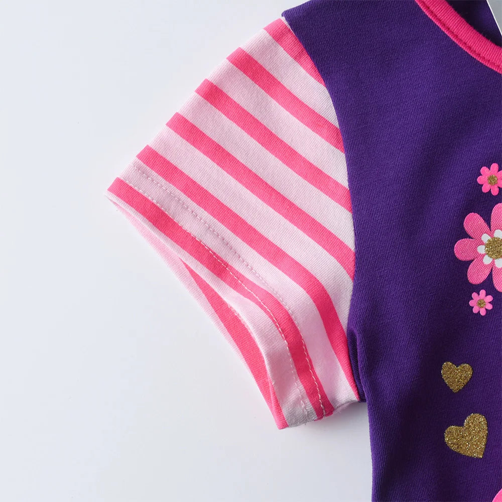 VIKITA Children Clothing Sets for Summer Kids Unicorn Flower Print Short Sleeve T Shirts and Shorts 2 Pcs Suit Clothes Sets