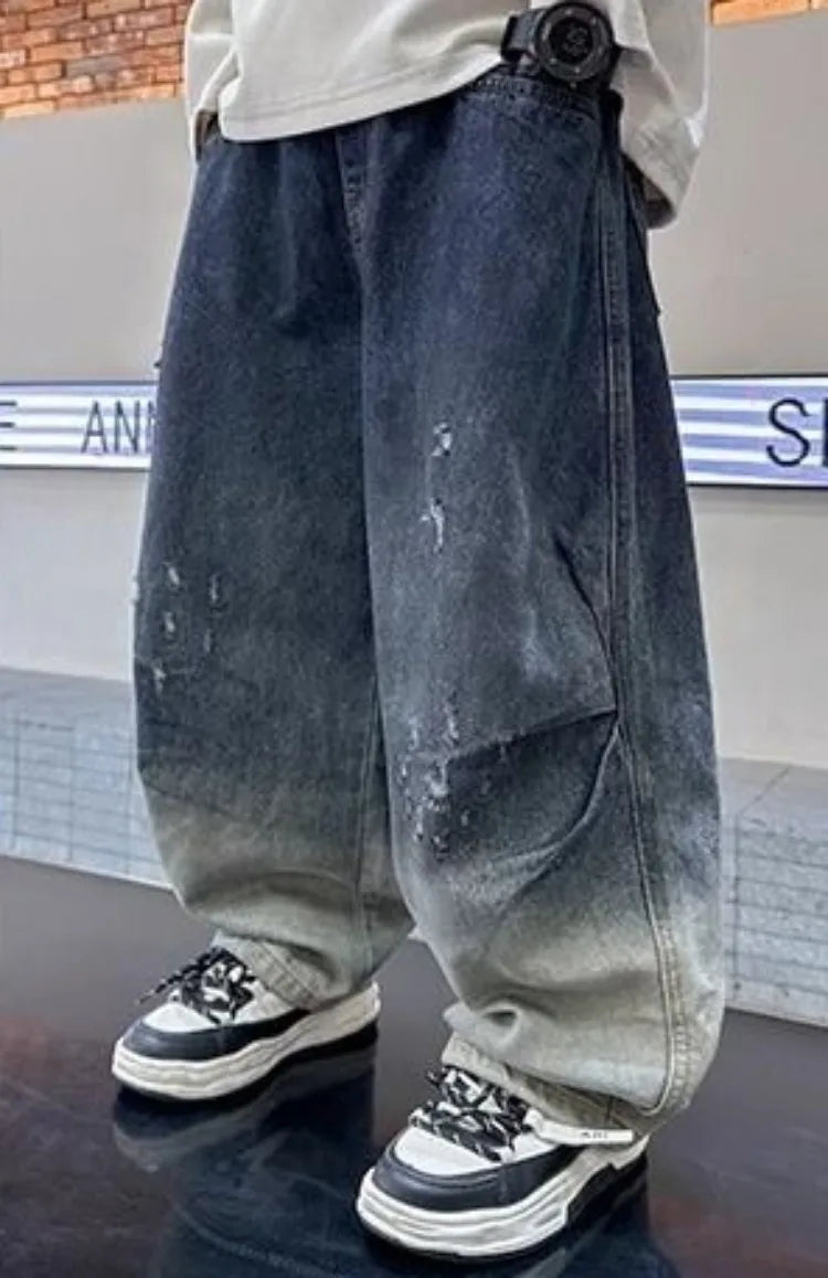 2025 New Boys' Gradient Denim Jeans Straight Leg Loose Fit Wide Pants for Kids Spring/Fall Casual Wear, Trendy & Stylish