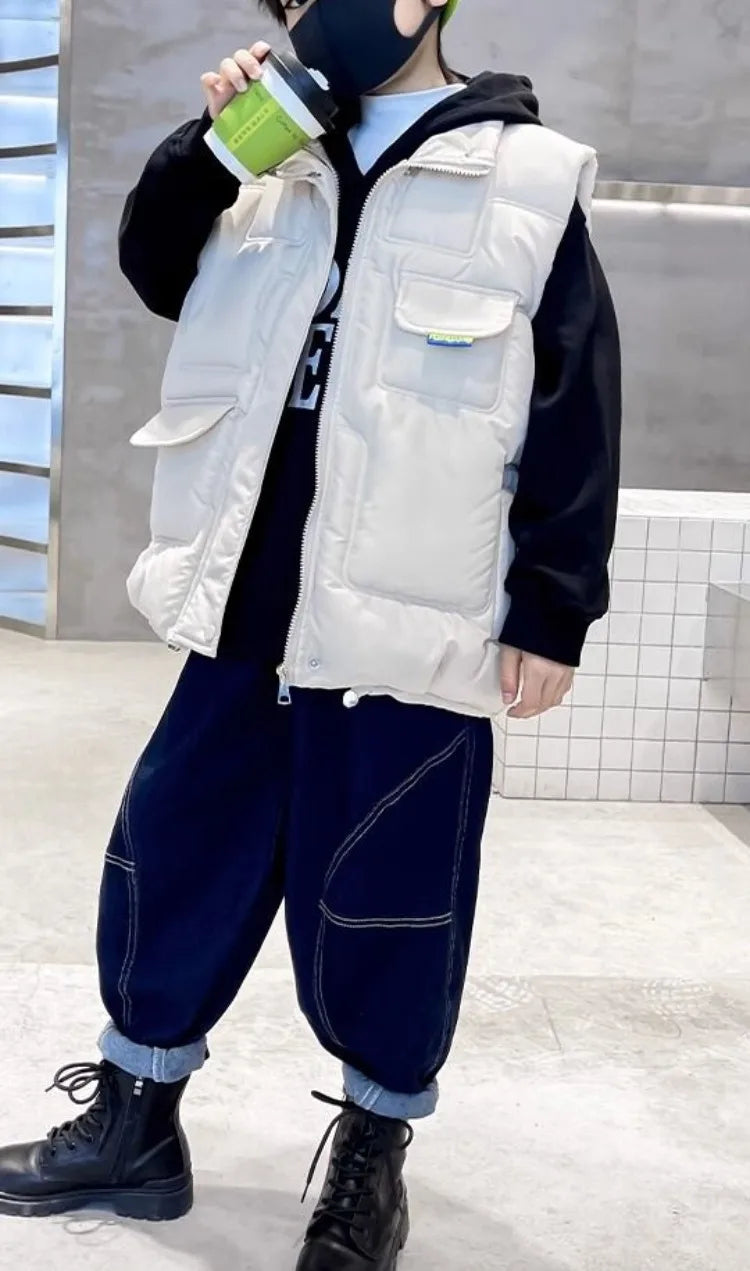 Boys' Thermal Insulated Down Jacket Autumn Winter Kids' Outerwear Plus Size Cape Vest Stylish Trendy
