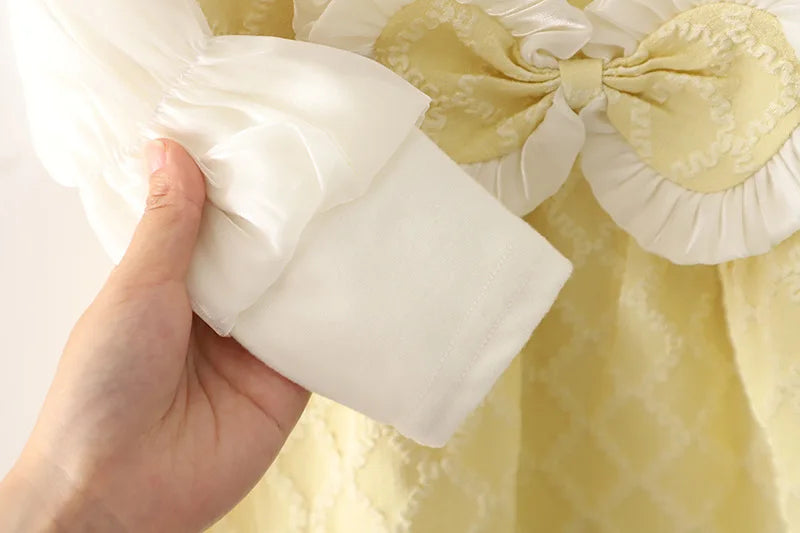 (9 Months -3 Years Old) Spring And Autumn New Sweet Bow Baby Girl Dress, Princess Style Children'S Long Sleeve Clothes