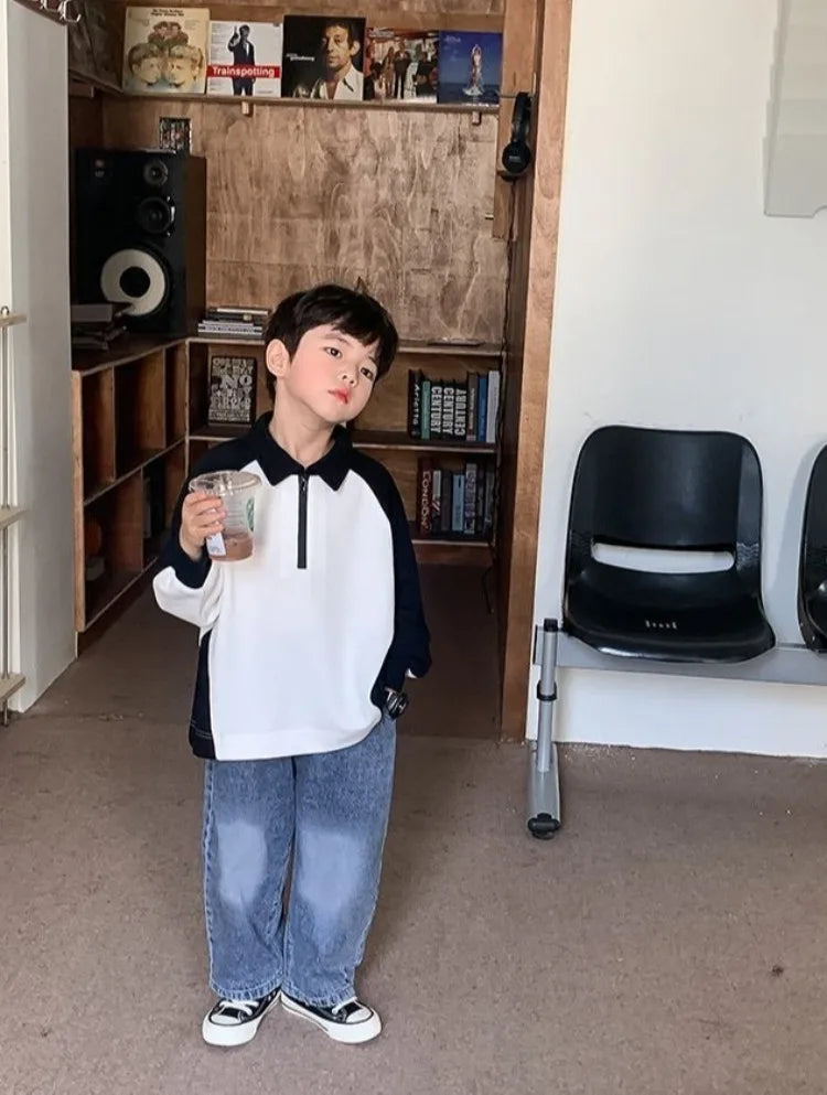 Boys' 2025 Spring/Autumn New Arrival Cotton Punk-Style Street-Savvy Trendy Polo Collar Sweatshirt - Stylish Baby Boys' Top