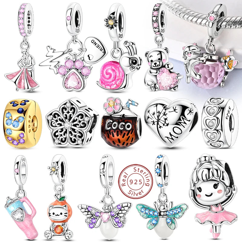 925 Sterling Silver Charms Firefly Cat Dog Coconut Charms Beads Pendant Fit Original Pendant Bracelet DIY Fine Jewelry For Women