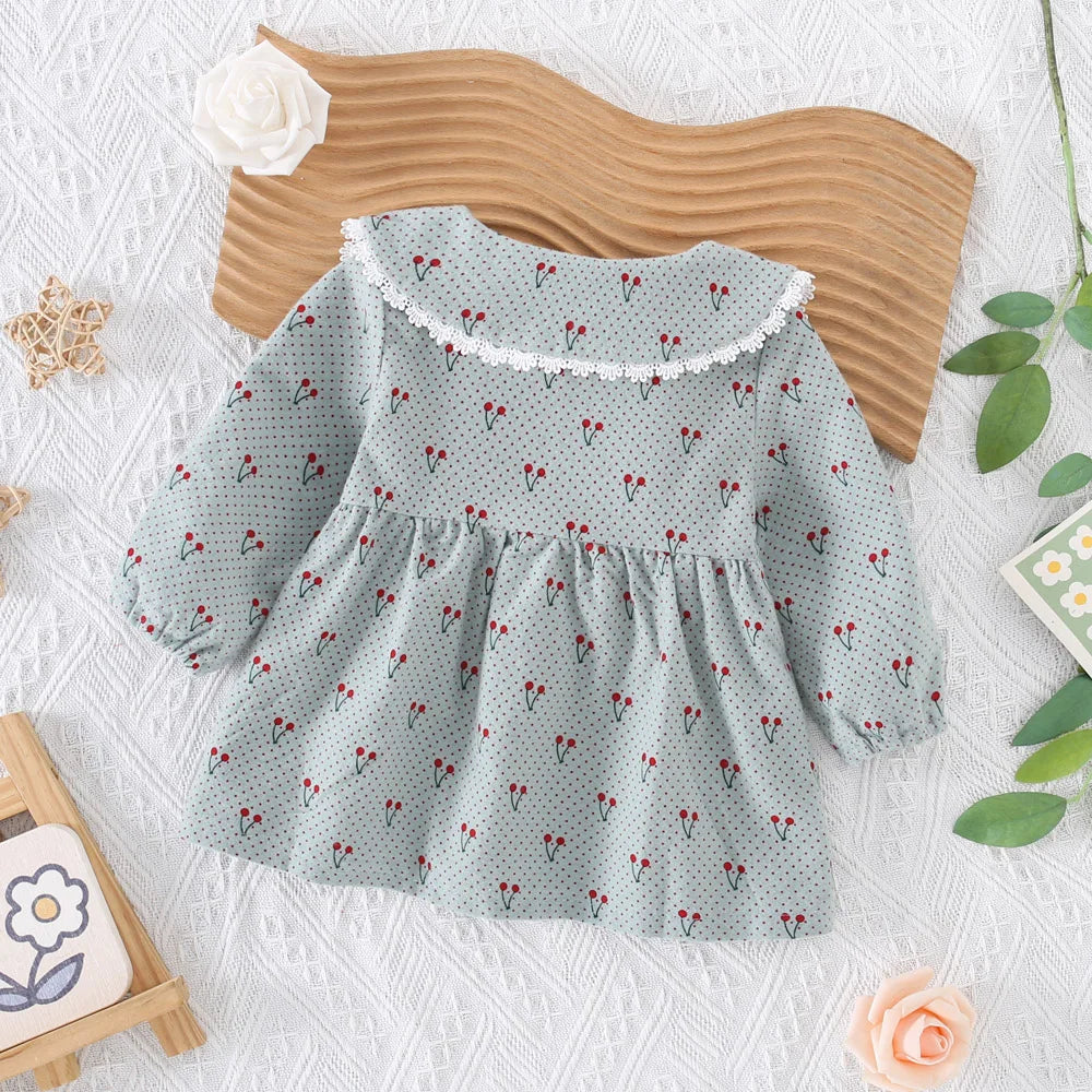 0-3 Year Old Baby Girl Dress, Spring And Autumn New Sweet Bow Cherry Long Sleeved Children'S Clothing