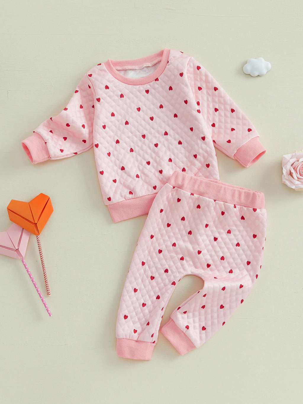 Toddler Girls Valentine s Day Outfits Heart Print Long Sleeve Sweatshirt and Elastic Pants Set Baby 2 Piece Clothes