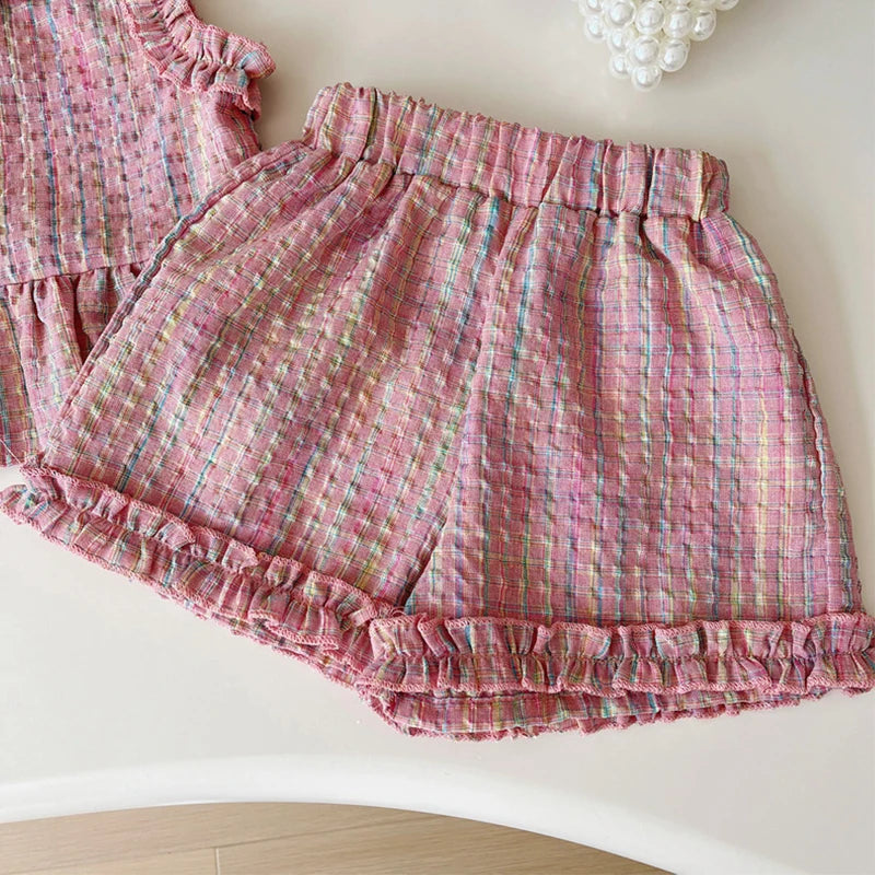 Summer New Plaid Baby Girl Set, Casual And Comfortable Children'S Clothing Suitable For Babies Aged 9 Months To 4 Years Old