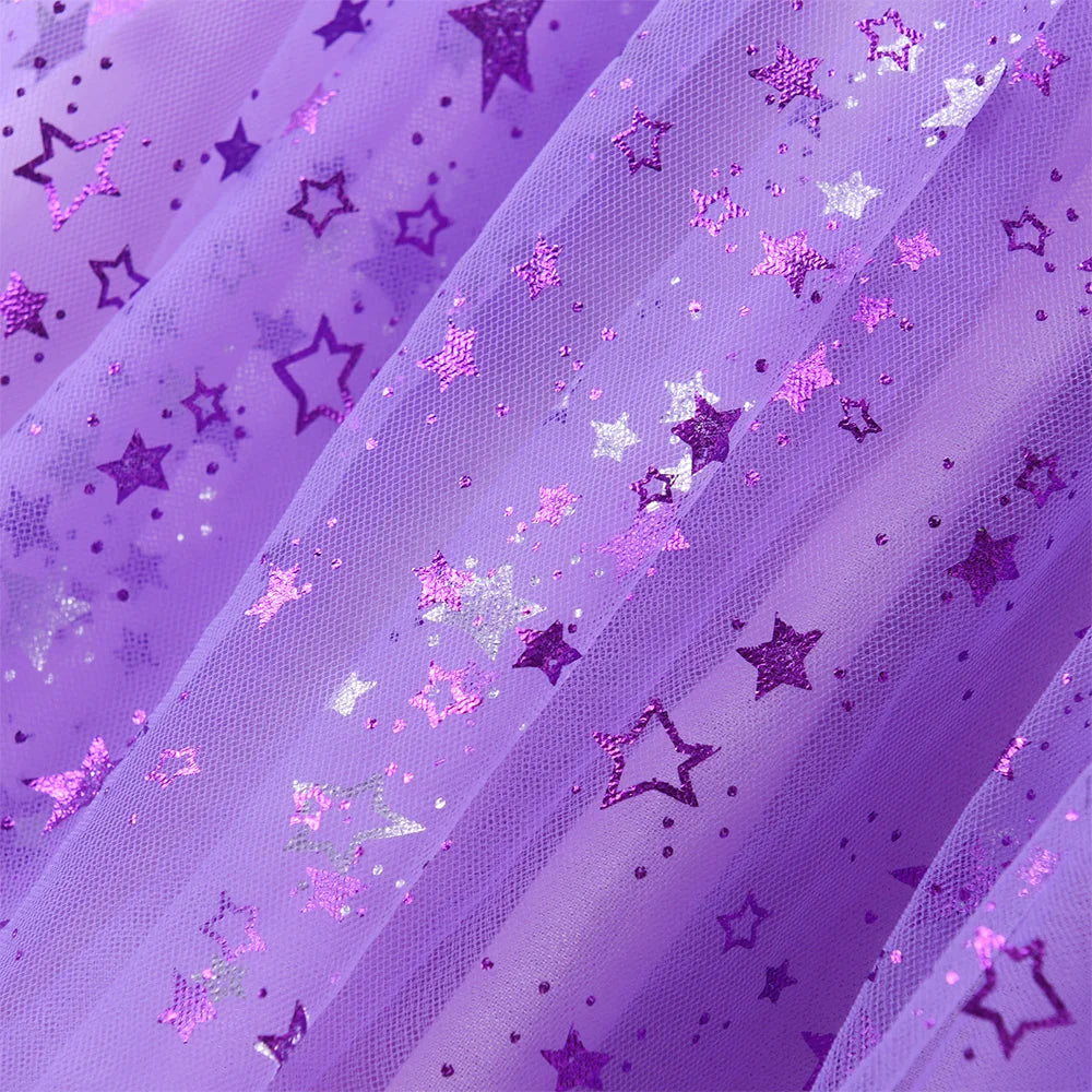 VIKITA Kids Unicorn Cartoon Print Dress Girls Sleeveless Summer Vestidos Kids Patchwork Purple Princess Mesh Tulle Party Dress