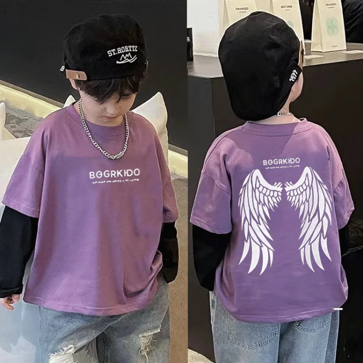 False Two Piece Spring and Autumn Children's Clothing From 8 To 12 Years Boy Child T Shirt Kids Clothes Boys 7 Year Old Wear 10