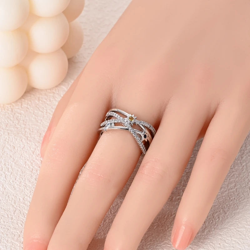 New Rings For Women 100% 925 Sterling Silver Star Moon Colorful Zircon Rings Fine Wedding Engagement Birthday Jewelry Gifts