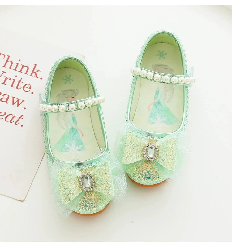 Disney Girl's Fashion Princess Shoes Frozen Princess Elsa Children's Shoes Girls Baby Green Pink Flat Shoes Performance Shoes