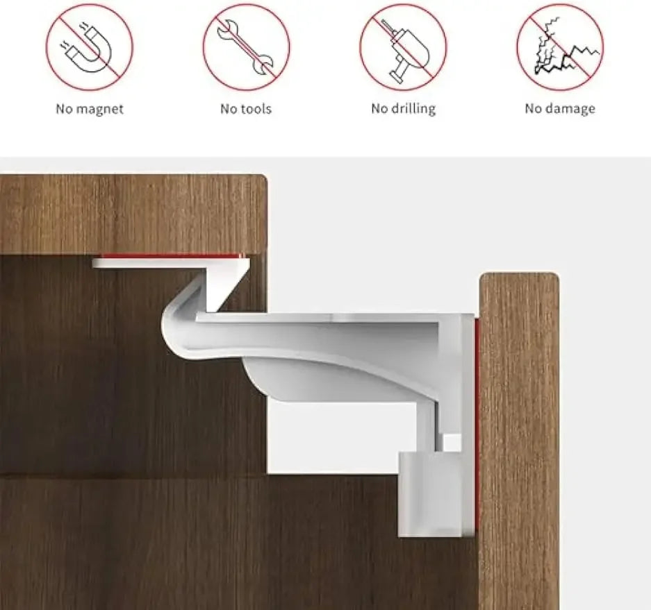 Upgraded Invisible Baby Proofing Cabinet Latch Locks Easy Installation Works with Most Cabinets Drawers Highly Secure